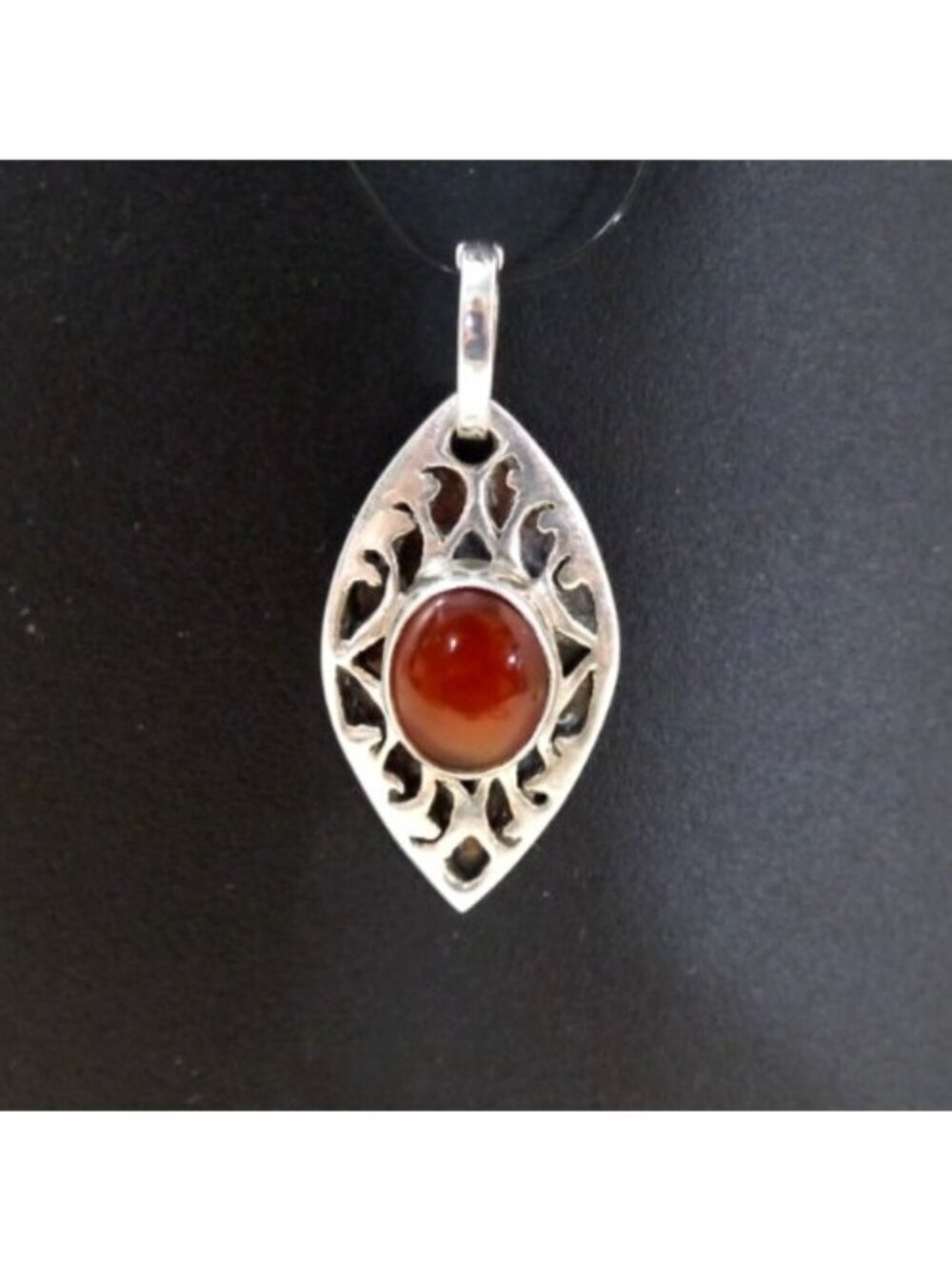 Vintage 925 silver oval heavier 1.5" orange stone pendant for necklace No Chain